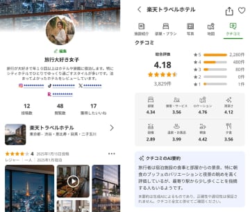 楽天トラベルのクチコミ刷新 「清潔さ」や投稿者プロフ