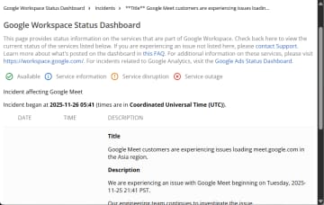 「Google Meet」に障害発生中 ～ページの読み込みに失敗することがある問題【18時25分追記】／回避策としてモバイル版の「Google Meet」を使用することを推奨