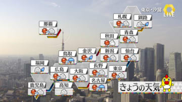 【天気】午後は西日本や東海、関東の一部で雨　急な強い雨や落雷、突風などに注意