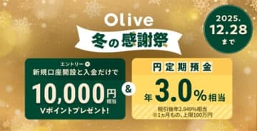 三井住友銀「Olive口座開設」で1万ポイント進呈キャンペーン