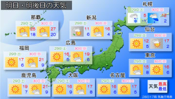 土日休みの天気　西日本、東日本は行楽日和に　北日本は30日(日)は一時的な雨や雷雨の予想