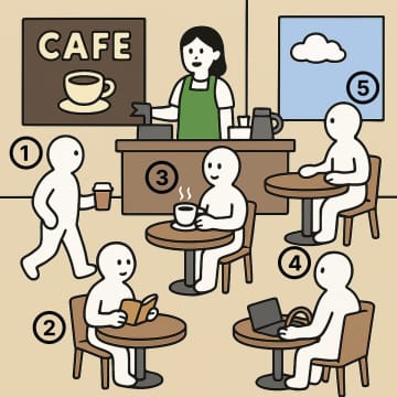 直感で選んで！カフェにいる5人のうち「あなたに一番似ている人」はどれ？