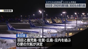 エアバス不具合　95便欠航の全日空、30日も6便が欠航