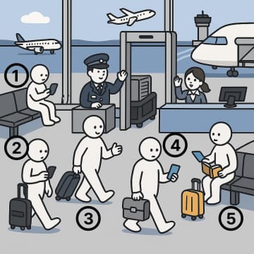 直感で選んで！空港にいる5人のうち「あなたに一番似ている人」はどれ？