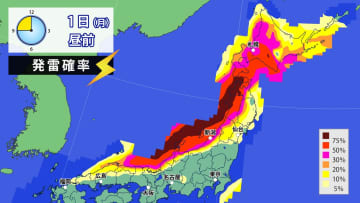 12月1日(月)　北日本や日本海側は大気不安定　強い雨や落雷に注意