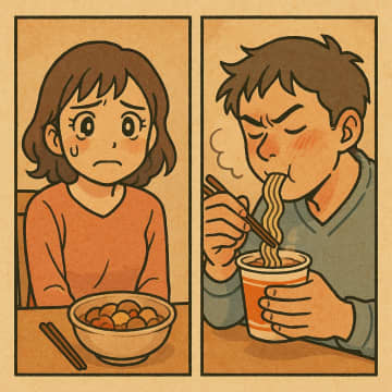 「メシが不味い」とカップ麺をすする夫。翌日、妻が空の弁当箱を持たせ、会社で恥をかかせた話【短編小説】