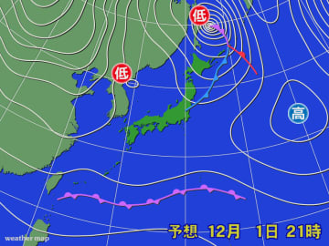 北日本を寒気を伴った低気圧が次々に通過