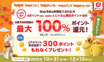 じゃらんnet、最大全額をdポイントで還元　12月13日まで
