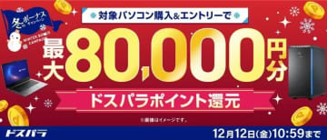 キャンペーン：対象PC購入で最大8万円還元　ドスパラの「冬のボーナスキャンペーン」