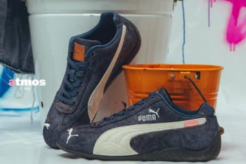 プーマ×アトモス“ヴィンテージ風デニム”の「スピードキャット」スニーカー、レザーのシューレース付き