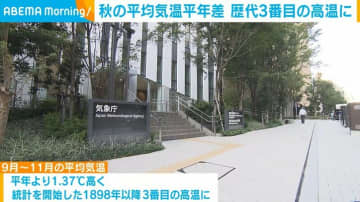 秋の平均気温平年差 歴代3番目の高温に