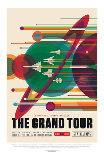 重力アシストで巡る“一生に一度の宇宙ツアー”　NASAのポスター「The Grand Tour」