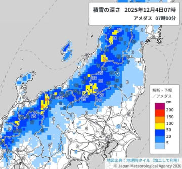 【速報】関東北部で大雪　一夜で35センチの積雪　みなかみ町藤原　関越道で雪用タイヤ着用規制　鉄道にも影響
