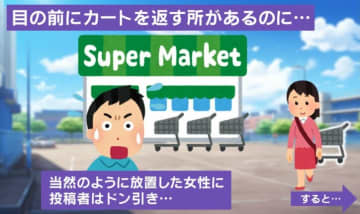 スーパーでカートを放置…注意した男性の“一言”に賛否両論「偉い！煽りも最高」「自分なら相手しない」