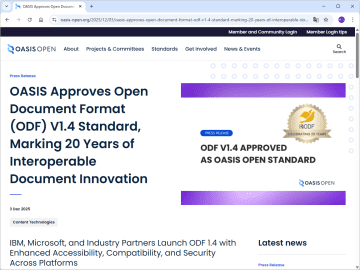 オフィス文書のオープンフォーマット「ODF 1.4」がOASIS標準として承認／「Microsoft 365」（Office）や「LibreOffice」はすでに対応