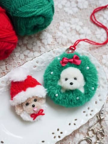 作り方動画/パンチニードルで作るトイプードルのクリスマスオーナメント＆ブローチ