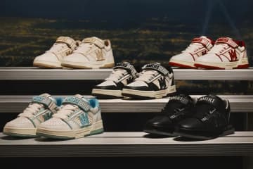 アミリ”レザー×メッシュ”のスニーカー「MA スカイライン」エンブレムやロゴ入りストラップ