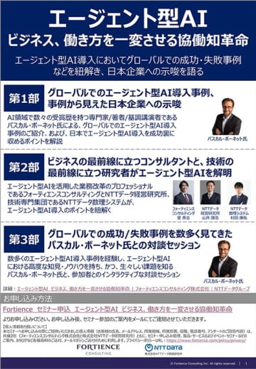 「エージェント型AI　ビジネス、働き方を一変させる協働知革命」　セミナーを、コモレ四谷タワーコンファレンスで開催します