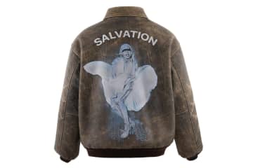 セント マイケル×空山基のレザージャケット“マリリン・モンロー”着想ロボットのグラフィック