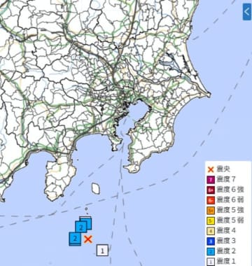 【速報】関東南方沖で地震　M3.9　連続4回　最大震度2　震源は新島・神津島近海
