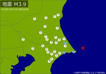 【速報】関東で地震　M3．9　震源は千葉県東方沖　