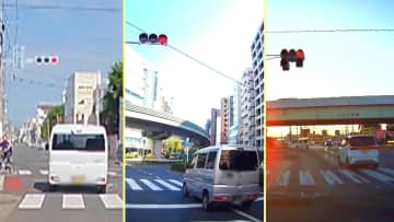 各地で危険な信号無視「家族4人ぼう然」思わず振り返る人も…交差点直前で進路変更し猛スピードで抜けていく軽貨物　パッシングされても強引に