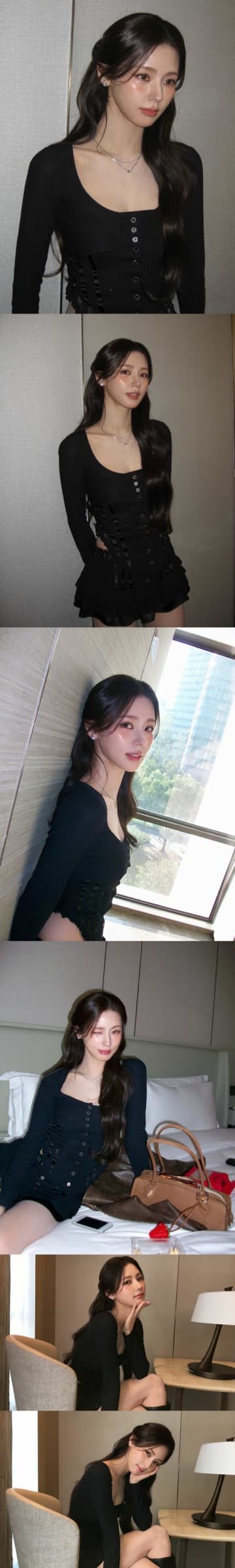 ベッド上で挑発的な雰囲気…“ほぼ紐ドレス”で話題を集めたミヨン、ミニスカ姿が「やばい」【PHOTO】