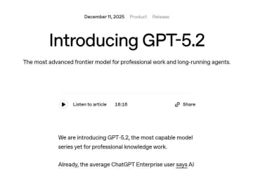 GPT-5.2公開　知的労働で専門家を超える「世界一賢い公開モデル」