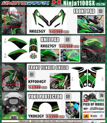 モトグラフィックスの Ninja1100SX（25/26）用ボディパッド4種がネクサスから発売！