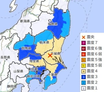 【速報】関東でマグニチュード4.9の地震　埼玉、茨城、千葉、栃木で最大震度4　東京、神奈川、福島、群馬で震度3　震源地は茨城県南部