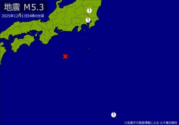関東で地震　M5．3　東京、栃木で揺れ　震源は東海道南方沖　