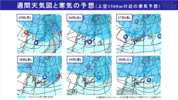 週間天気　15日(月)にかけ北日本は大荒れに警戒！次の週末にかけ寒気は北上し気温は上向く