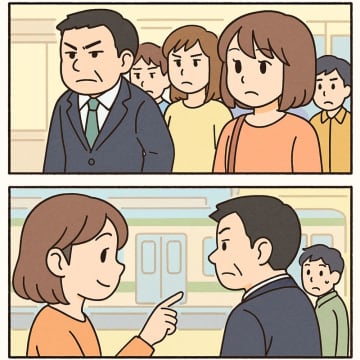 「うわ、最悪……」駅のホームで割り込みするスーツ姿の男。しかし、勇気ある女性の一言で、男性が並び直した話