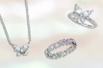アナ スイ“シルバー蝶”ジュエリー、ハート型白蝶貝の羽きらめくリングやネックレス