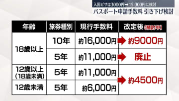 パスポート申請手数料「18歳以上は10年用で9000円」に引き下げ検討