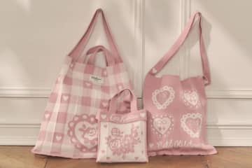 キャス キッドソン”ローズやギンガムチェック”ピンクのニットバッグ、KNT365コラボ