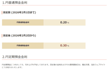円普通預金金利改定のお知らせ