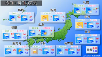 土日の天気　この時期らしからぬ暖かさで、あす21日(日)にかけて広く雨　多雪地帯は雪崩など注意
