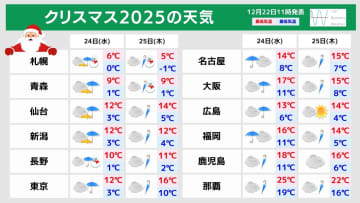 【クリスマス天気2025】ホワイトクリスマスのエリアは？全国的に傘の出番