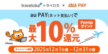 トラベロカ、au PAY利用で最大10％ポイント還元キャンペーン　12月31日まで
