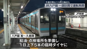 「JR八戸線」きょうから一部区間で運転再開　不通区間はバス代行輸送も