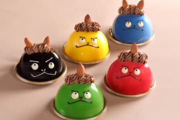 シェラトン都ホテル大阪「鬼ケーキ」カシスとバニラムースの青鬼＆キャラメルバナナとチョコの黒鬼など