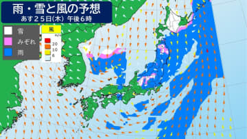 クリスマス朝まで関東南部警報級大雨の恐れ 夜遅く九州や中国で雪　ホワイトクリスマスの所は？