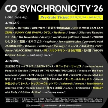 『SYNCHRONICITY'26』第5弾ラインナップで、約4年ぶりに復活を遂げたSUNNY CAR WASHほか15組＆日割りを発表