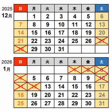 《高速道路料金休日割引適用除外日》2025年末/26年始は12/27(土)-1/12(月)のうち計9日間
