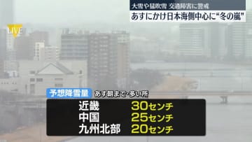 あすにかけ日本海側中心に大雪や猛吹雪のおそれ　年末寒波が襲来…交通障害に警戒