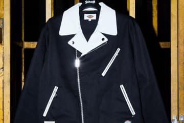 ショット×ディッキーズのコラボジャケット、レザー襟のTCツイル素材ライダース