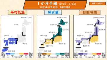 1か月予報　西日本を中心に寒さ厳しく　日本海側は年初めの大雪に注意