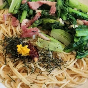 絶品！柚子の効いた生姜のペペロンチーニ×菜花とベーコンのペペロンチーノ！