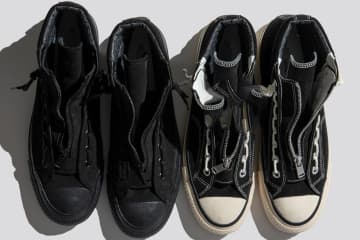 マインデニム×ノンネイティブ、小さく収納できるオールブラックダウンベスト＆スエードスニーカー